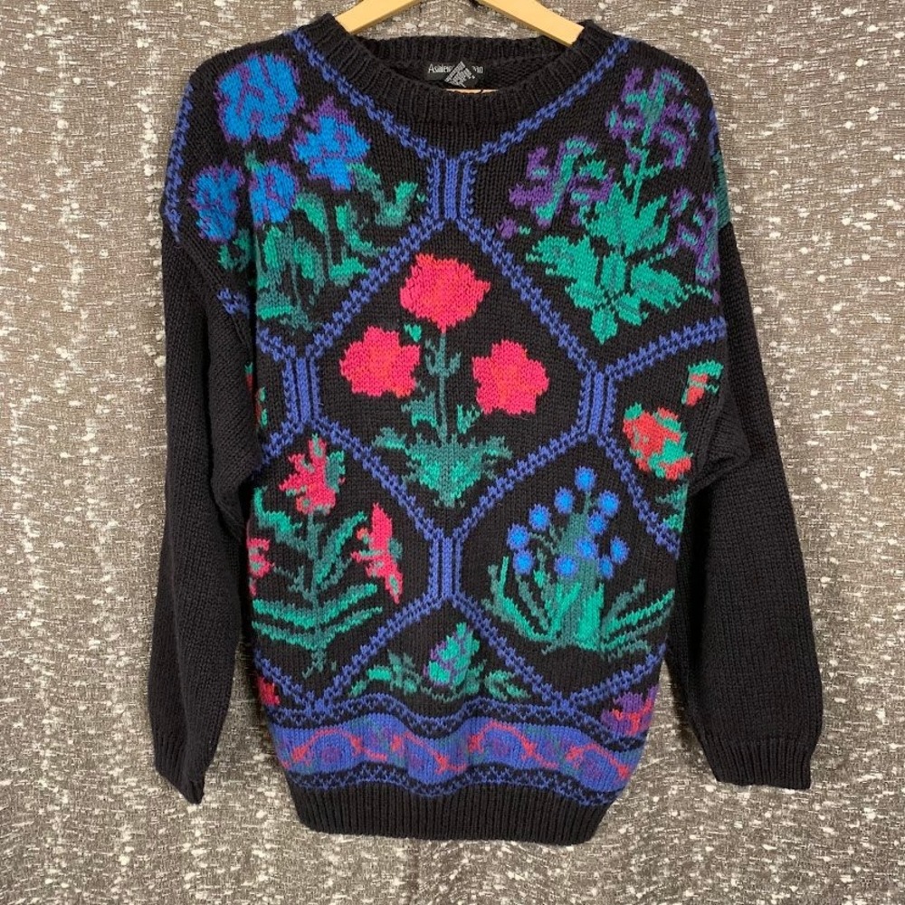Vintage Ashleigh Morgan Floral Knit Sweater Cottagecore Women's Large